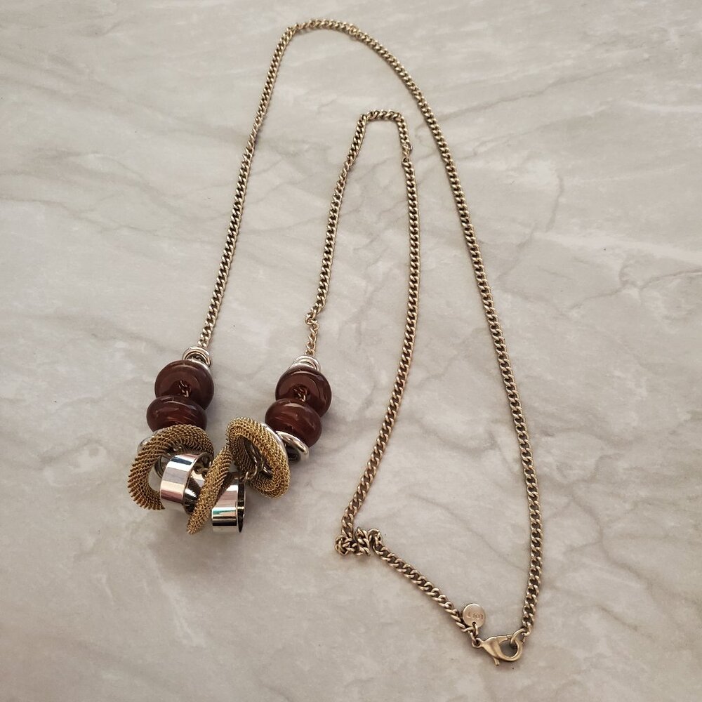 💕 Loft Gold Chain Grey White Stone Station 35" Long Necklace 💕